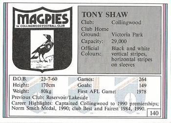 1992 AFL Regina #140 Tony Shaw Back